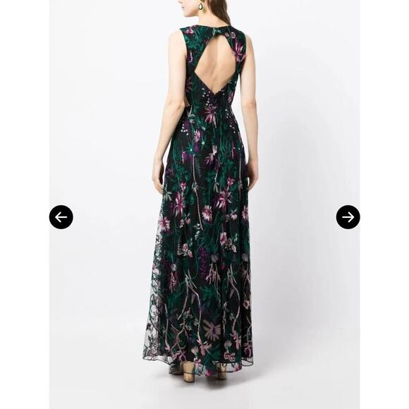 NWT Marchesa Notte Cut-Out Floral Embroidery Gown 16 Black Formal Dress Nylon - Picture 2 of 12